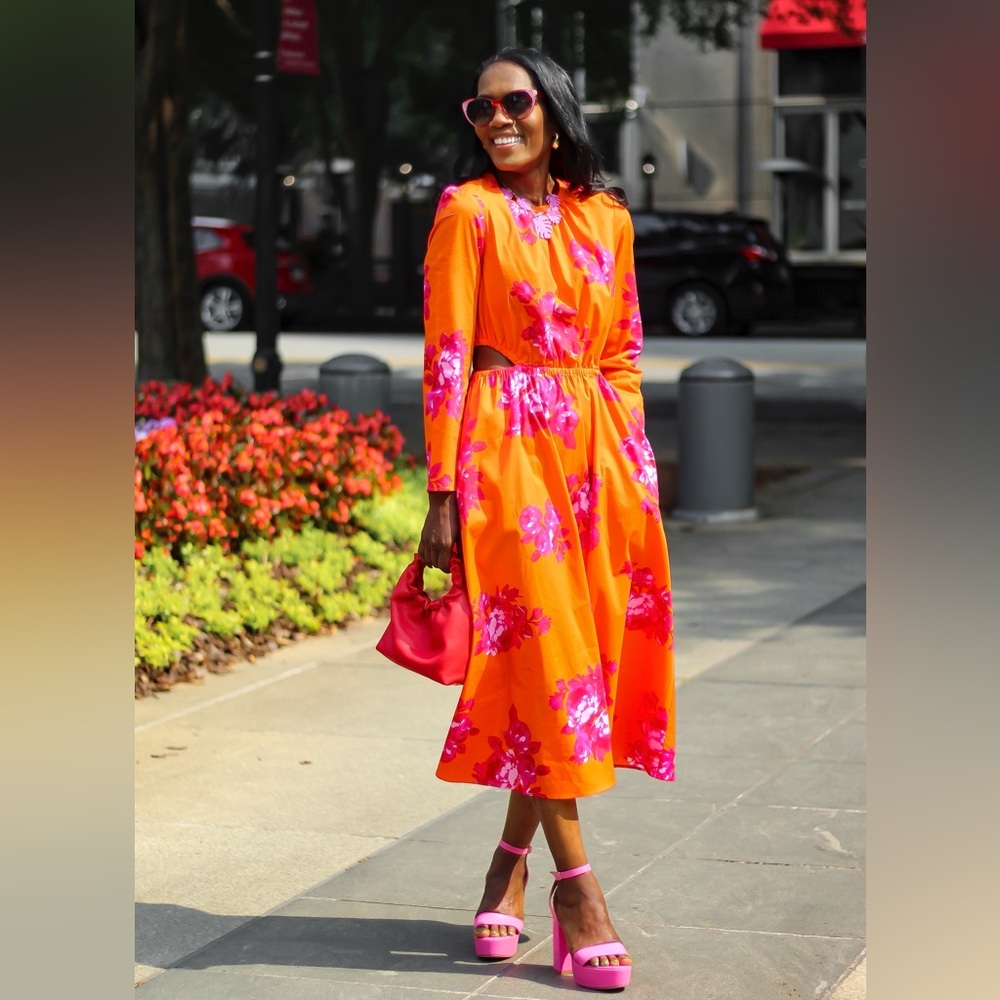 Beautiful side cut out orange and pink floral dress- Perfect for Spring/Summer